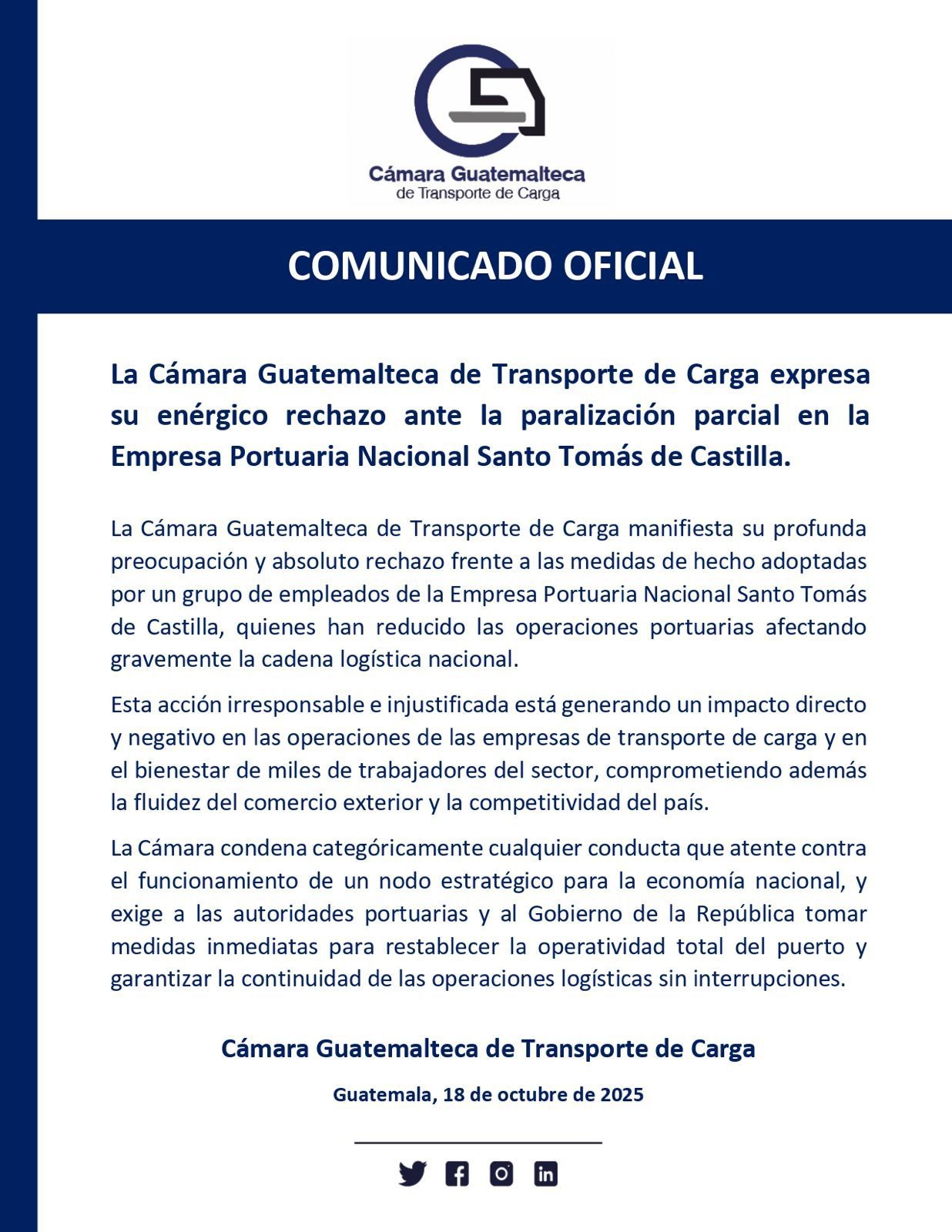 Cámara Guatemalteca de Transporte de Carga (CGT). Foto La Hora: CGT