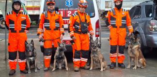 Unidad canina de los Bomberos Voluntarios continúan con las labores de búsqueda de un guardia desaparecido tras el derrumbe en el km. 24 de carretera a El Salvador. Foto La Hora: CVB.