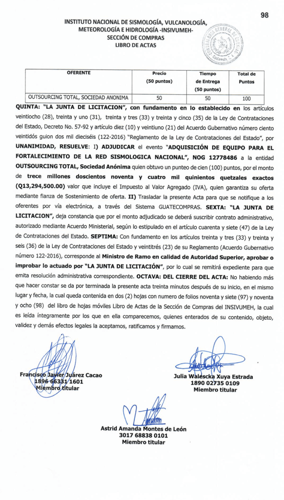 junta licitación caso Insivumeh