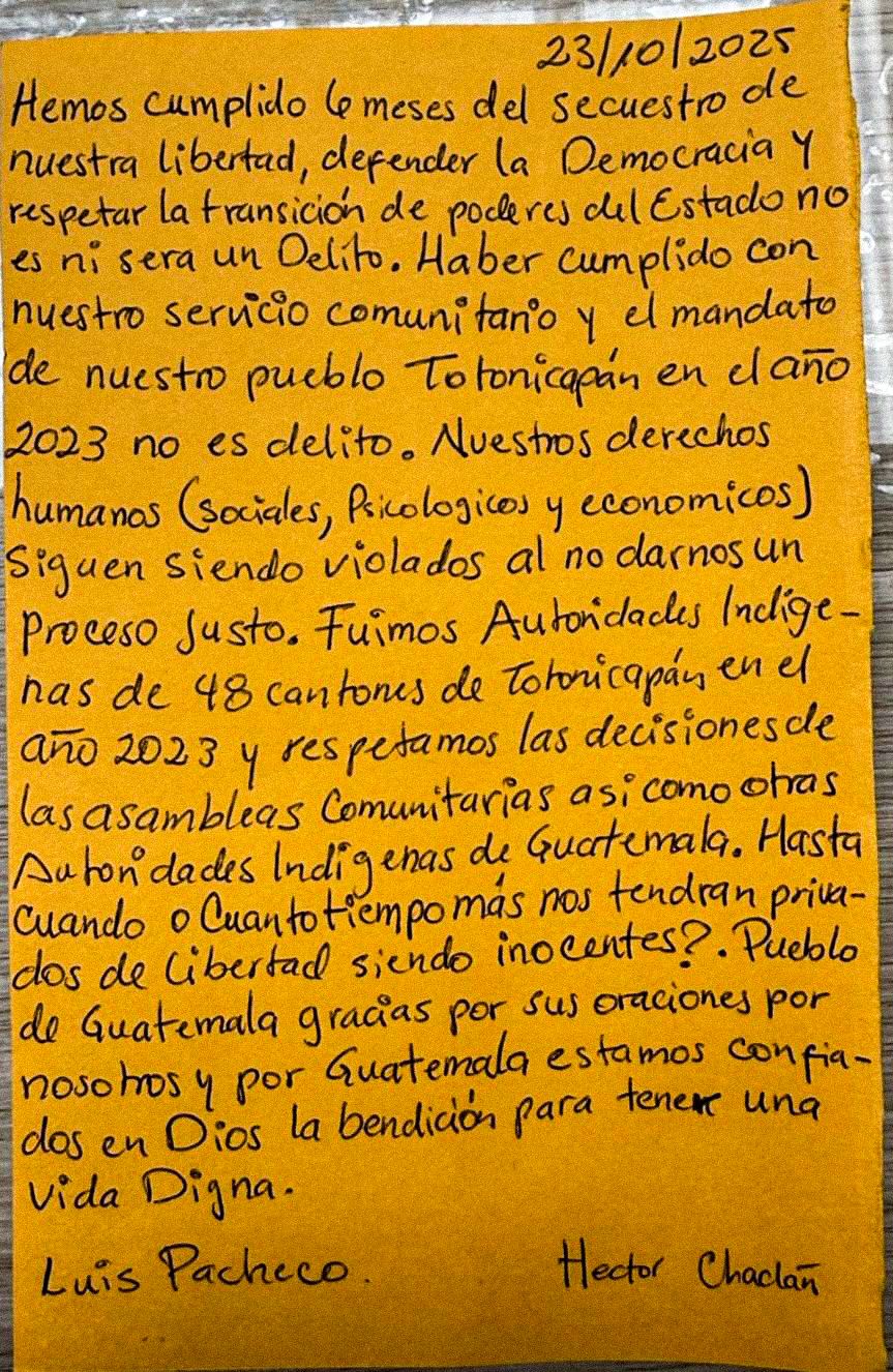 Carta de Luis Pacheco y Héctor Chaclán. Foto La Hora: Cortesía