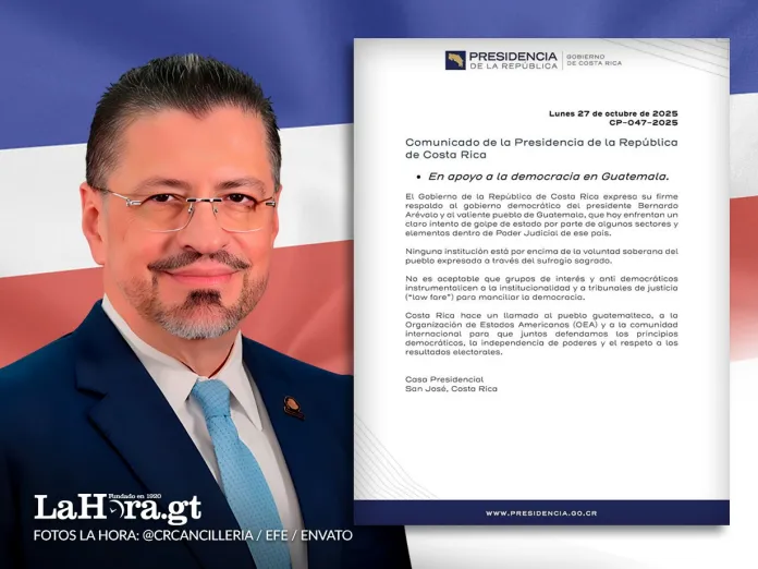 Comunicado Presidencia El Gobierno de Rodrigo Chaves respalda al presidente Bernardo Arévalo y rechaza acciones que busquen vulnerar la institucionalidad.