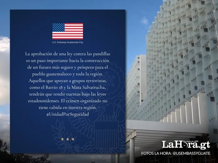 Comunicado de embajada de EEUU por ley antipandillas Comunicado de la Embajada de EE.UU. por aprobación de Ley Antipandillas. Arte La Hora: Alejandro Ramírez