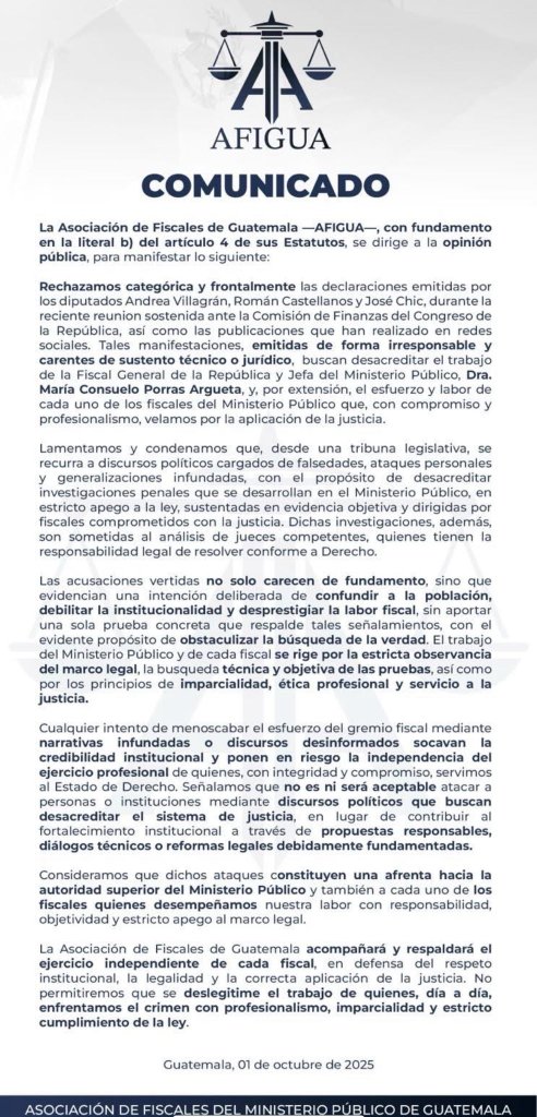 El comunicado que emitió AFIGUA. Foto La Hora: AFIGUA.