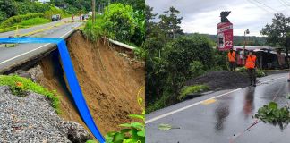Socavón en Cito-Zarco, km 194. Foto La Hora: Ministerio de Comunicaciones, Infraestructura y Vivienda (CIV) y Coordinadora Nacional para la Reducción de Desastres (Conred)