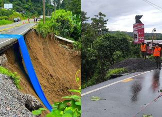 Socavón en Cito-Zarco, km 194. Foto La Hora: Ministerio de Comunicaciones, Infraestructura y Vivienda (CIV) y Coordinadora Nacional para la Reducción de Desastres (Conred)