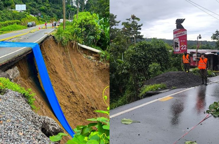Socavón en Cito-Zarco, km 194. Foto La Hora: Ministerio de Comunicaciones, Infraestructura y Vivienda (CIV) y Coordinadora Nacional para la Reducción de Desastres (Conred)