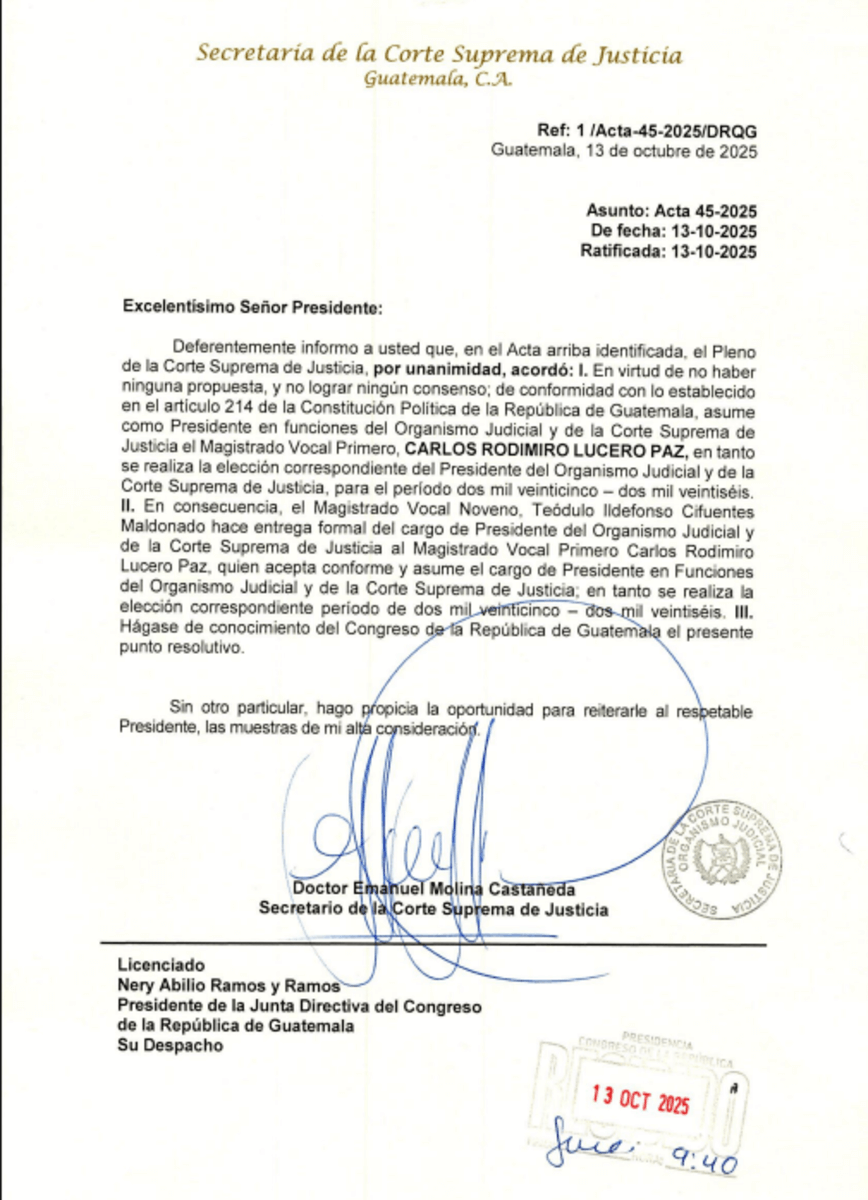 Acta enviada al Congreso de la República por parte de CSJ. Foto La Hora: Captura de Pantalla