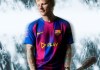 Ed Sheeran vistiendo una T-shirt del FC Barcelona.