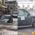 Calles inundadas y granizo que afectó a Salamá. Foto La Hora: Captura de pantalla