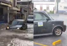 Calles inundadas y granizo que afectó a Salamá. Foto La Hora: Captura de pantalla