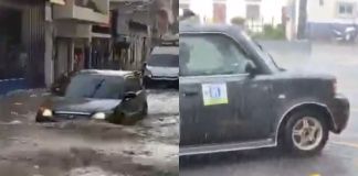 Calles inundadas y granizo que afectó a Salamá. Foto La Hora: Captura de pantalla