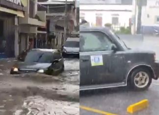 Calles inundadas y granizo que afectó a Salamá. Foto La Hora: Captura de pantalla
