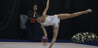 Participación de Guatemala en Gimnasia rítmica con pelota en los Juegos Centroamericanos. Foto La Hora: Carlos Vicente
