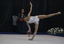 La elegancia y estilo predominan en el arranque de la gimnasia rítmica de los Juegos Centroamericanos Participación de Guatemala en Gimnasia rítmica con pelota en los Juegos Centroamericanos. Foto La Hora: Carlos Vicente