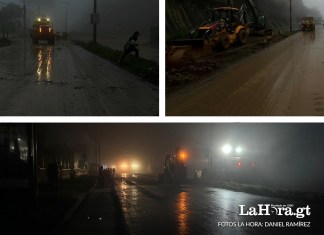 Fotografías de los trabajos de limpieza en el derrumbe del kilómetro 24 de Carretera a El Salvador. Arte La Hora: Alejandro Ramírez