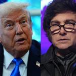 Combo de fotografías en las que se ve al presidente de Estados Unidos, Donald Trump (i), y el presidente de Argentina, Javier Milei. Foto: La Hora/EFE/ Aaron Schwartz/ Juan Ignacio Roncoroni