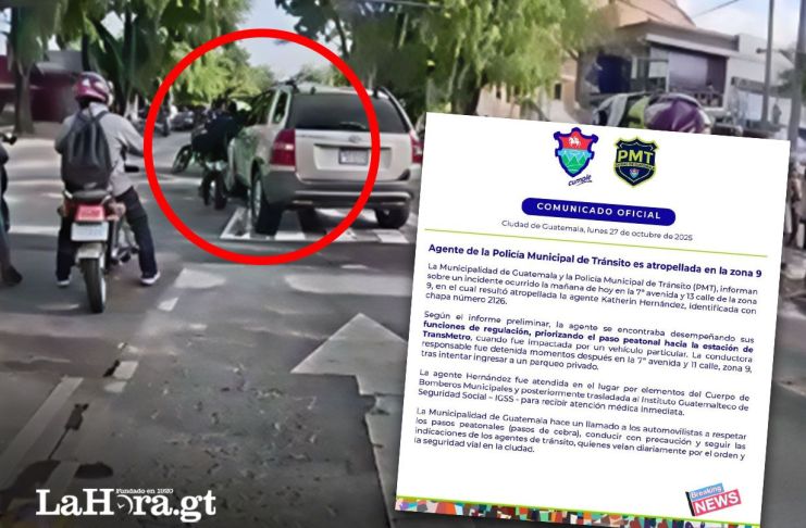Agente de la PMT es atropellada en zona 9 por un vehículo sobre el paso de cebra. Foto La Hora: RRSS y Municipalidad de Guatemala