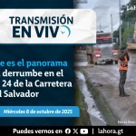 Por tercer día consecutivo, autoridades continúan con la limpieza del derrumbe en el kilómetro 24 de carretera a El Salvador. Arte La Hora: Alejandro Ramírez.