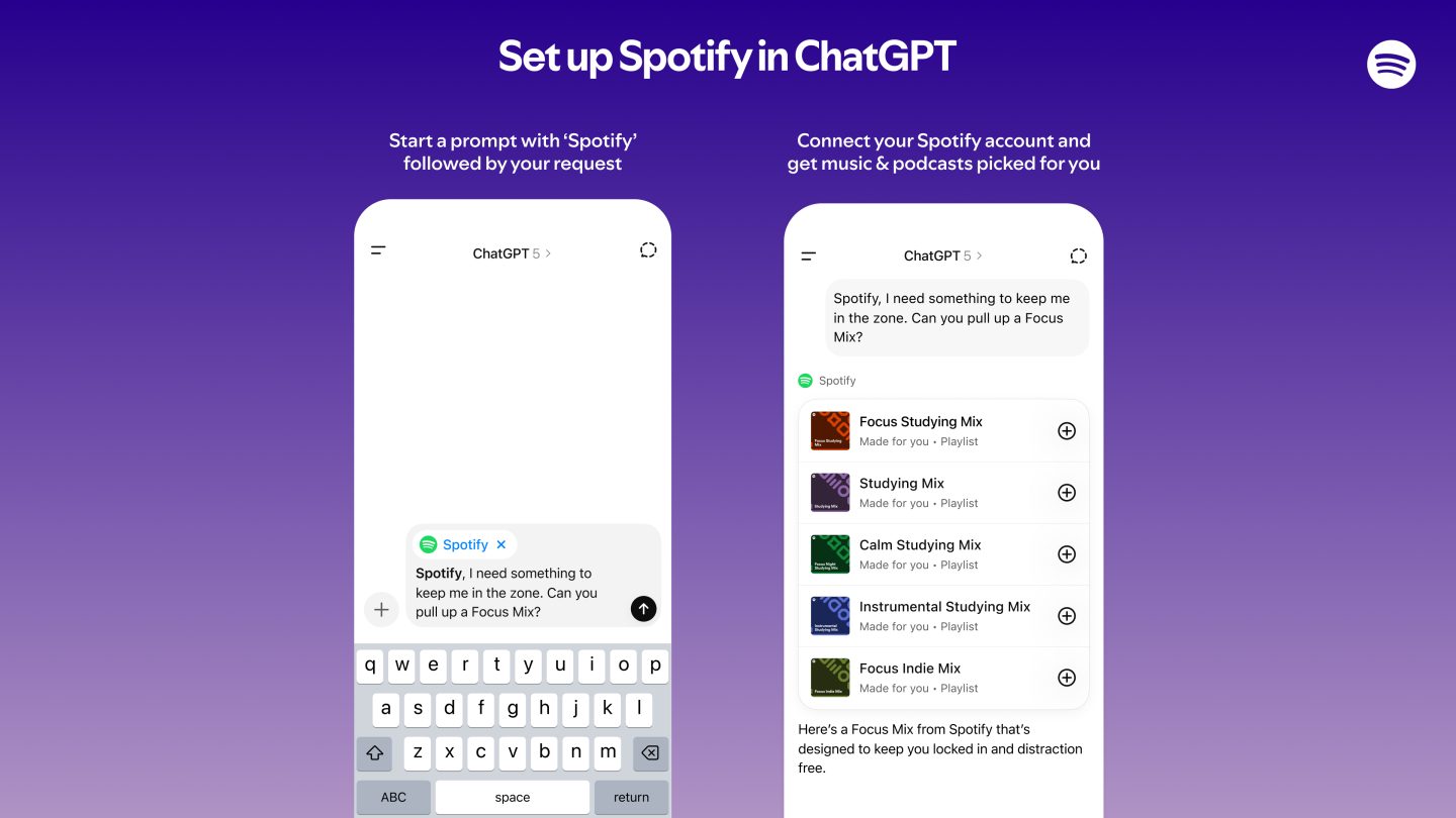 La IA se vuelve musical, ChatGPT se enlaza con Spotify para ofrecer listas personalizadas. Foto:Spotify.