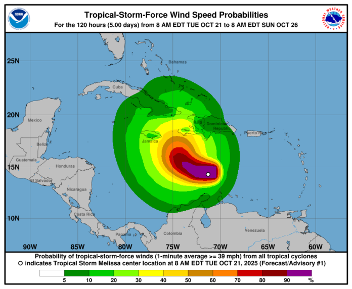 Tormenta Tropical Melissa. Foto La Hora: Centro Nacional de Huracanes de EE. UU. (NHC, por sus siglas en inglés).