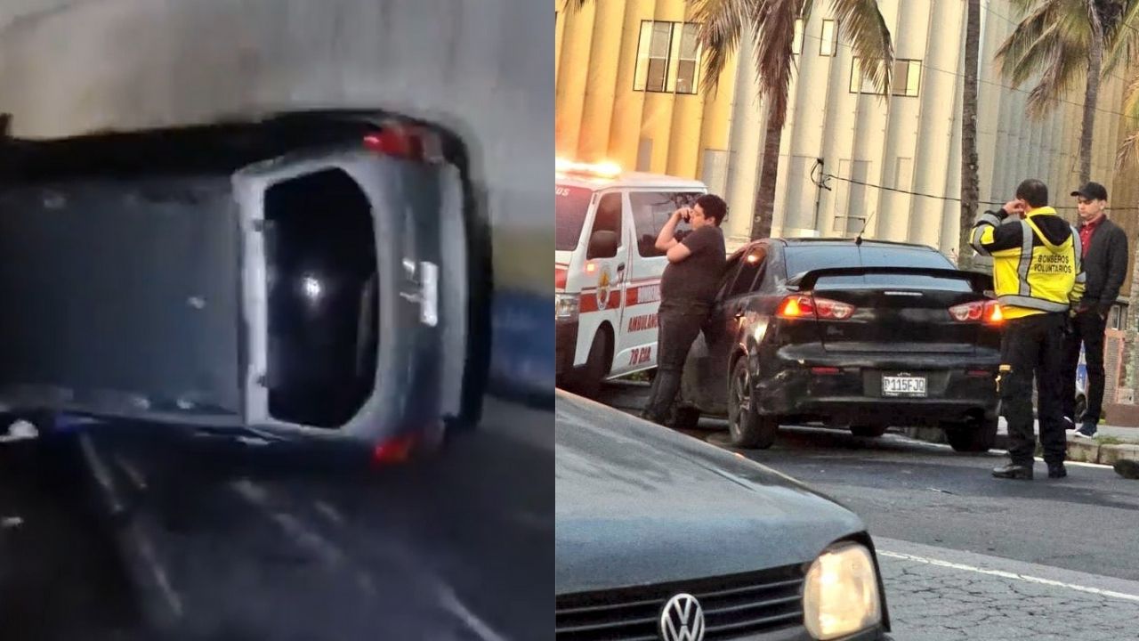 Al menos tres hechos de tránsito en Villa Nueva, incluidos un carro y contenedor volcado