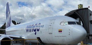 Vuelo piloto de Wingo arriba al Aeropuerto La Aurora previo al inicio de operaciones.