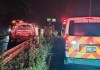 Colisión entre ambulancia y bus deja varios heridos en el km 38 de la ruta Interamericana. Foto: Bomberos Voluntarios Sumpango