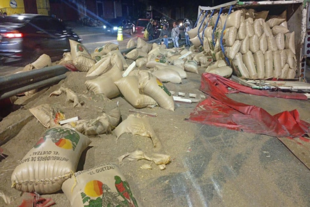 Un camión volcó en el kilómetro 17 de la ruta Interamericana el viernes en la noche. Foto: Neto Bran
