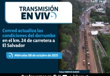 En vivo: Conred actualiza las condiciones del derrumbe en el km 24 de carretera a El Salvador Conferencia de prensa Conred. Foto: La Hora.