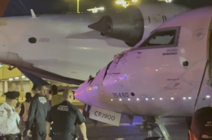 Dos aviones regionales de Delta chocaron a baja velocidad mientras rodaban en el Aeropuerto Internacional LaGuardia. Foto: La Hora: ABC