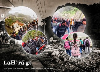 Cientos de personas obligadas a caminar por derrumbe registrado en el km 24 de carretera a El Salvador Foto: CES Guatemala/ S-O-S Carretera a El Salvador