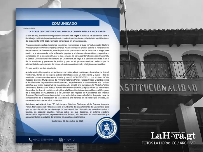 resoulcion cc La Corte de Constitucionalidad dejó sin efecto la resolución del juez Fredy Orellana entorno a la nulidad del partido Movimiento Semilla. Arte La Hora: Alejandro Ramírez