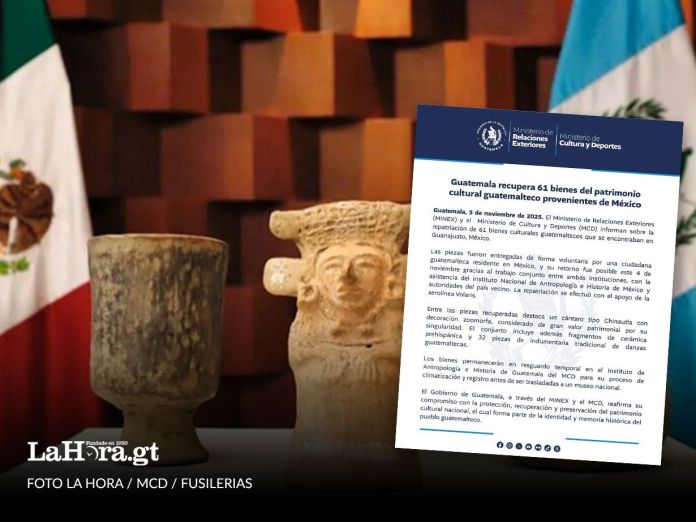 Guatemalteca residente en México devuelve 61 piezas culturales para su resguardo en el país.
