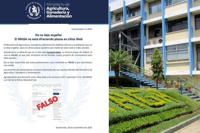 El MAGA informó que no ha realizado ninguna convocatoria acerca de plazas administrativas. Foto La Hora: MAGA