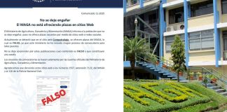 El MAGA informó que no ha realizado ninguna convocatoria acerca de plazas administrativas. Foto La Hora: MAGA