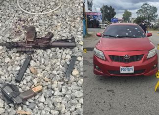 Armas de fuego implicadas en ataque armado en contra de vehículo en Huehuetenango. Foto La Hora: PNC