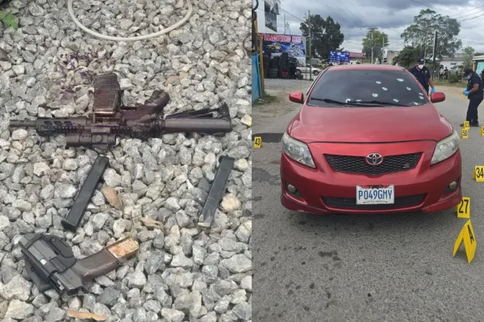 Ataque armado en Huehuetenango Armas de fuego implicadas en ataque armado en contra de vehículo en Huehuetenango. Foto La Hora: PNC