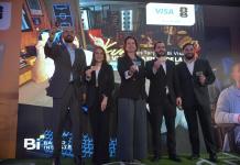 Representantes de Visa y Banco Industrial durante presentación de promoción "Rumbo a la Copa Mundial de la FIFA 2026". Foto: La Hora/ José Orozco.