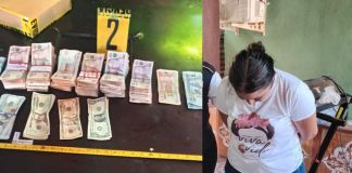 En el allanamiento en Sipacate, Escuintla, la PNC detuvo a una mujer e incautó Q189 mil, dólares y pesos mexicanos. Foto La Hora: PNC