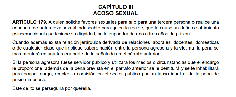 Captura de pantalla del artículo 179 del Código Penal de México (Distrito Federa)
