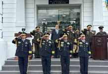 En el Ministerio de la Defensa se celebró el ascenso e imposición de insignias a los Oficiales que se hicieron acreedores al grado de General de Brigada. Foto La Hora: Ejército de Guatemala