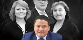 El juez Fredy Orellana y los magistrados de la Junta de Disciplina Judicial, quienes podrían recomendar su destitución. Arte La Hora: Alejandro Ramírez.