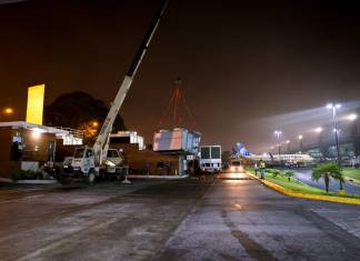 Se completa instalación de la cuarta y última torre de enfriamiento en Aeropuerto La Aurora La torre de enfriamiento fue instalada en horas de la mañana de este miércoles. Foto La Hora: DGAC