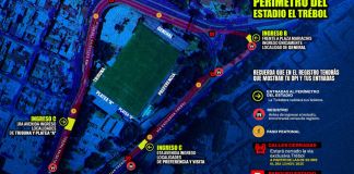 Mapa de los ingresos al estadio El Trebol para el partido de Guatemala vs Panamá. Foto La Hora: FFG