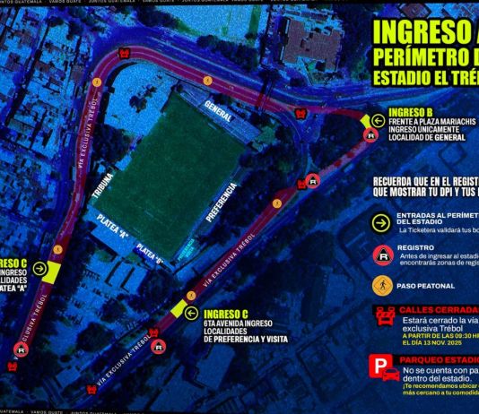 Mapa de los ingresos al estadio El Trebol para el partido de Guatemala vs Panamá. Foto La Hora: FFG