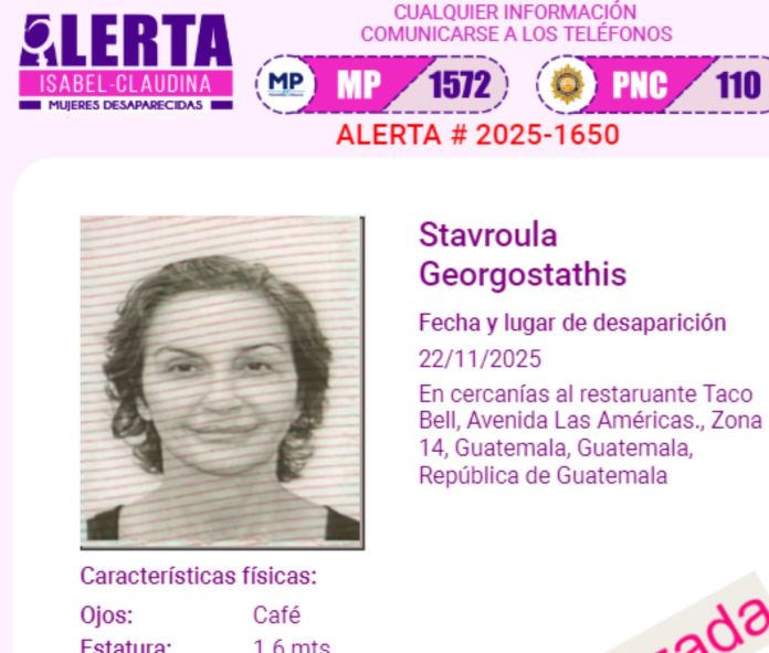 Stavroula Georgostathis ha tenido dos activaciones de alerta de desaparición, el primero fue en 2020 y el de este año. Foto La Hora: captura de pantalla