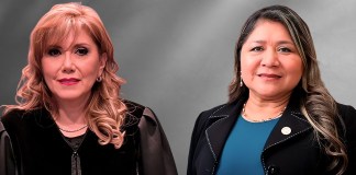 La magistrada CC Dina Ochoa y Jenny Alvarado Teni de la CSJ