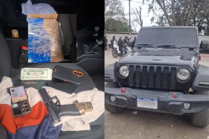 Localizan ilicitos y armas de fuego en vehiculo en Huehuetenango Ilícitos y armas de fuego localizadas en vehículo implicado en incidente armado en Huehuetenango. Foto La Hora: PNC