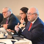 El Panel de Personas Expertas Independientes (PEI) en una reunión con periodistas este 14 de noviembre, tras finalizar su primera visita a Guatemala. Foto La Hora: Diego España.