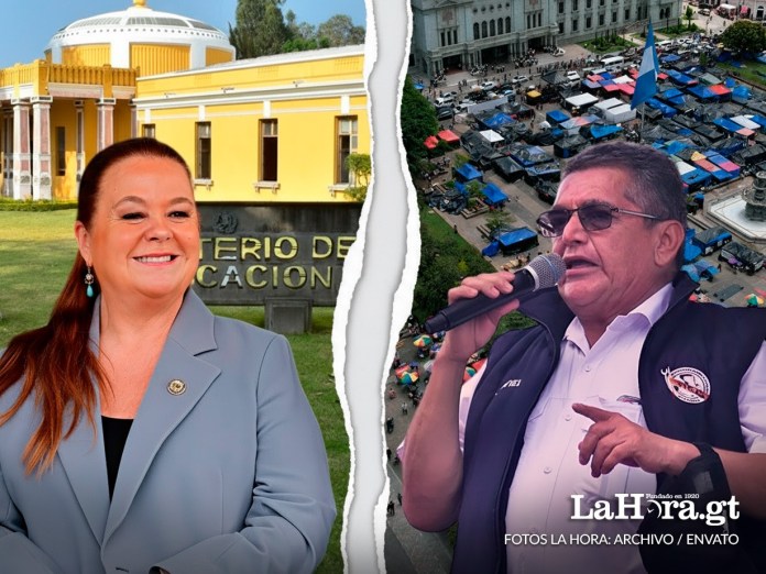 STEG 2025 Ministra Anabella Giracca y líder sindical del STEG, Joviel Acevedo. Arte La Hora: Alejándro Ramírez